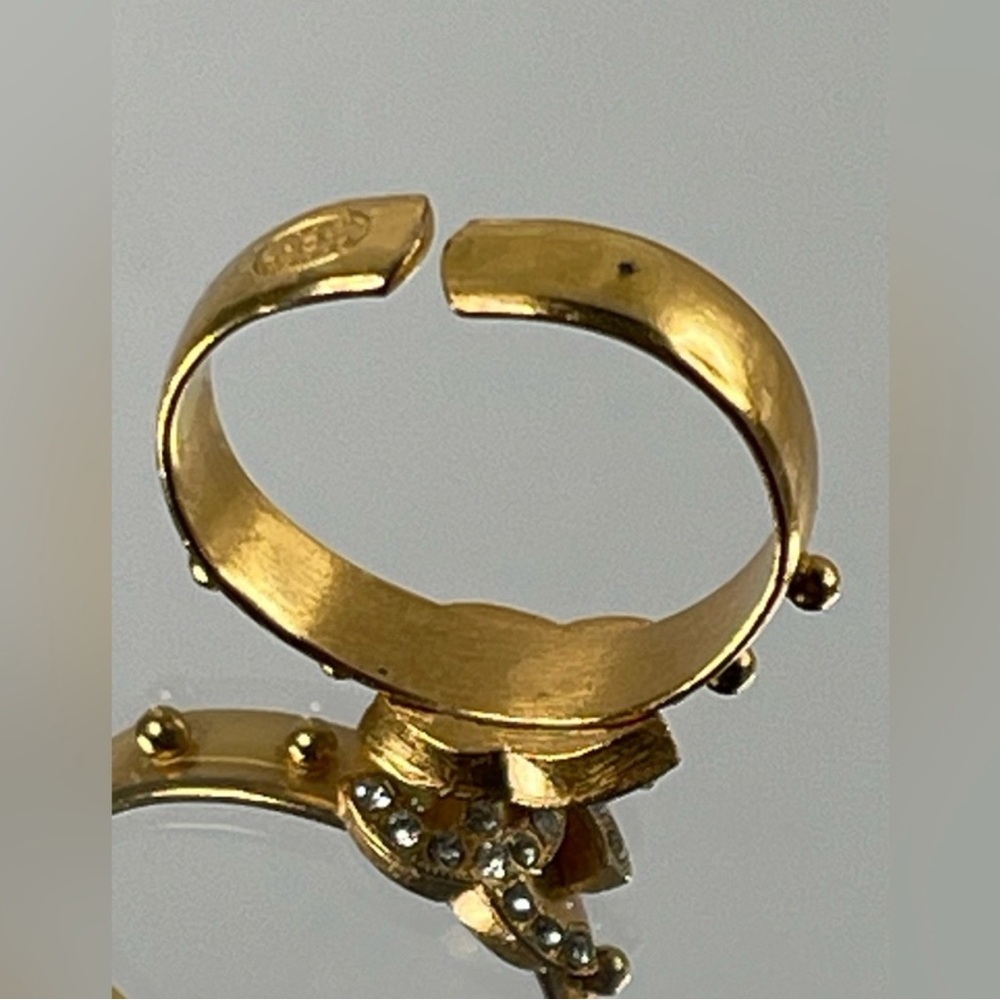Chanel Vintage 24 Carat Plated Gold Crystal-Embellished Ring - Picture 10 of 12